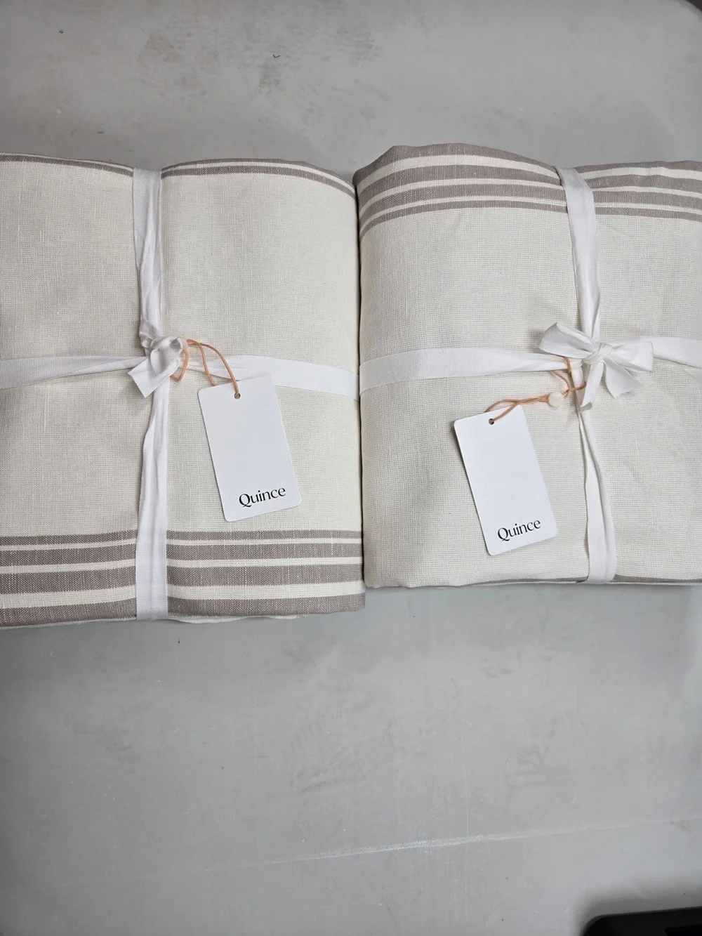 NWT QUINCE Set 2 48x108 Coastal Stripe Linen Cotton True Blackout Curtains 9231